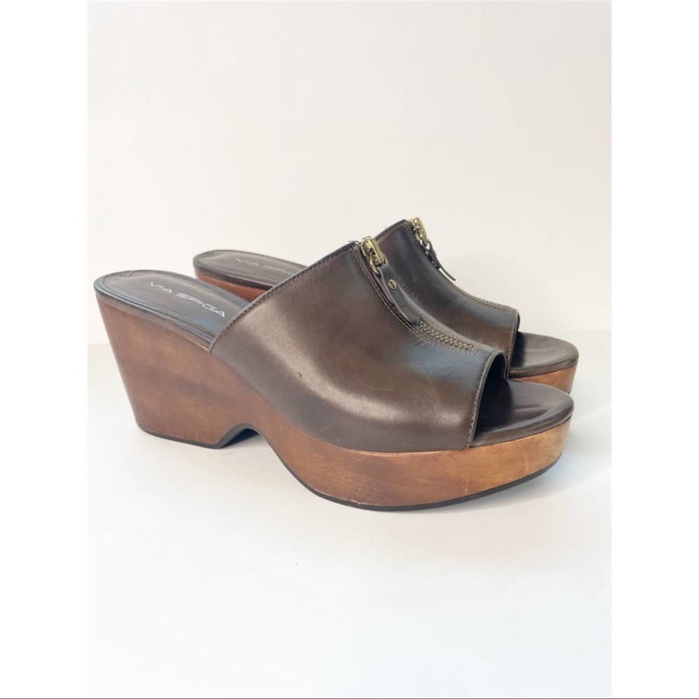VIA SPIGA Wooden Platform Sandals Zipper 8.5